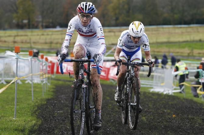 The women's race at Superprestige Gieten quickly became a two-way battle between British champion Helen Wyman (Kona), left, and world champon Marianne Vos (Rabobank Women Team).