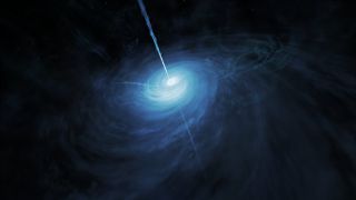 A newly discovered quasar at the core of a forming galaxy is the brightest object ever found in the early universe. The quasar produces energy as gas falls into a supermassive black hole.