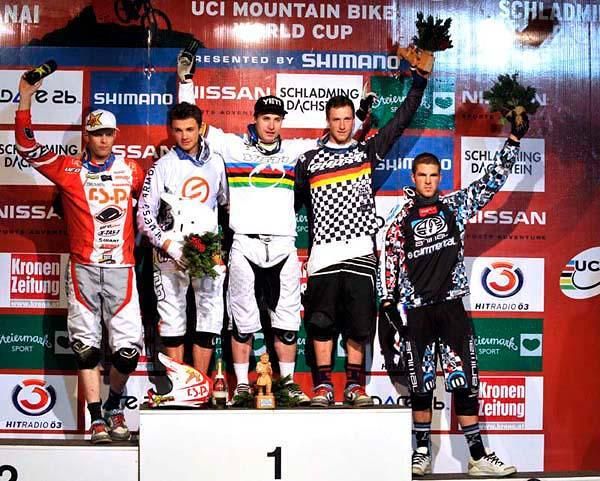 Men's podium: Joost Wichman, Romain Saladini , Jared Graves, Johannes Fischbach, Dan Atherton