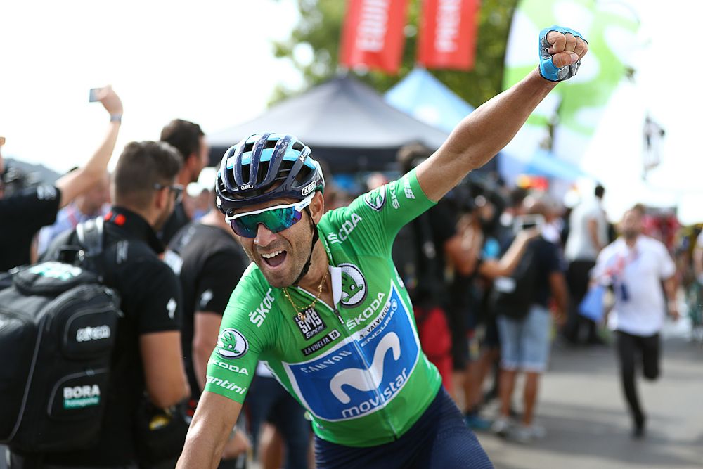 Alejandro Valverde celebrates his second stage win at the 2018 Vuelta a Espana