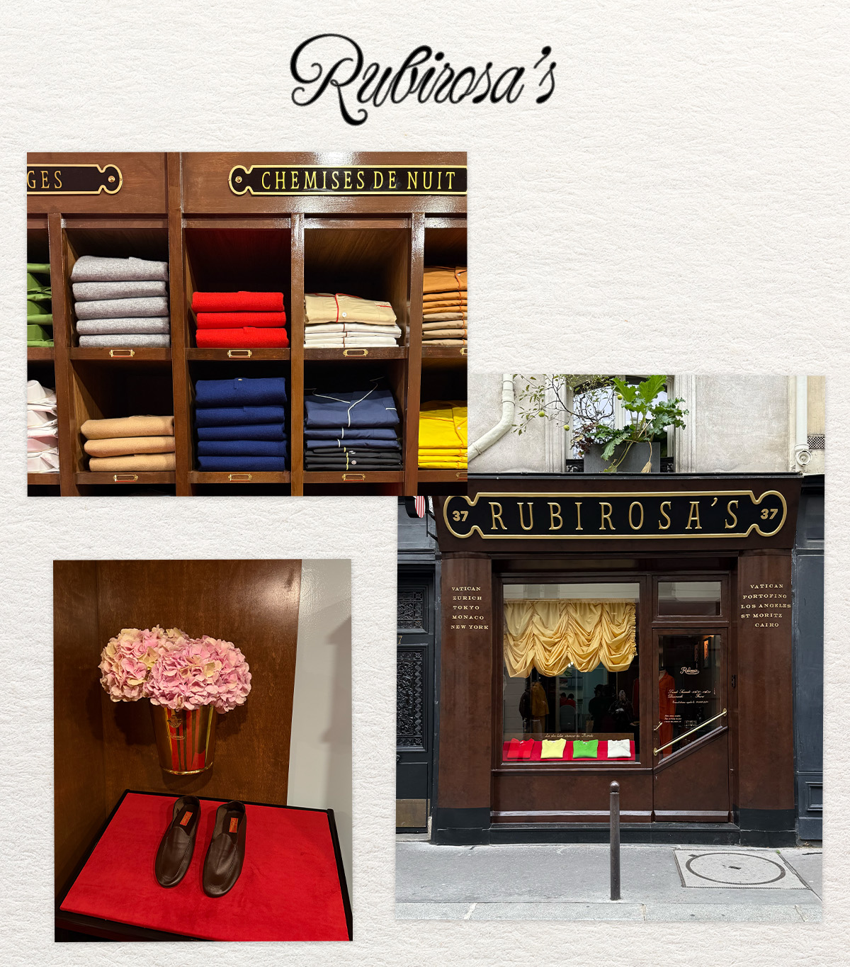 Collage of Rubirosa&#039;s shirt store in Paris.