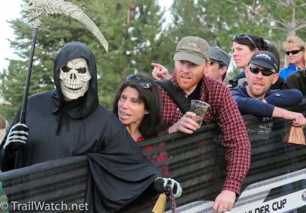 Cyclocross fans with bells, beer, and costumes.