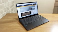 MSI Prestige 14 Evo_laptop open facing forwards at an angle