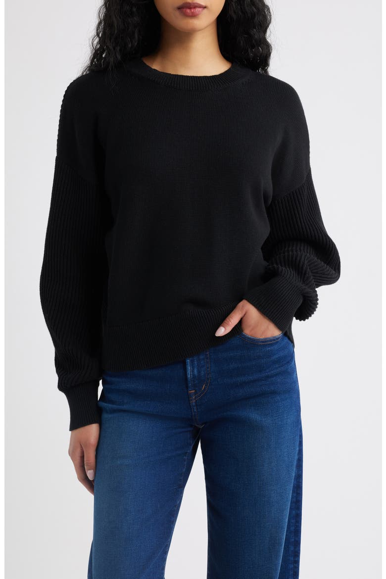 Rib Drop Shoulder Crewneck Sweater