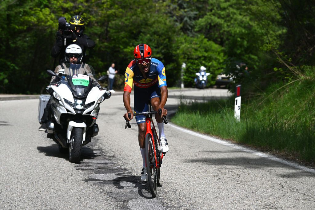TORINO ITALY MAY 04 Amanuel Ghebreigzabhier of Eritrea and Team Lidl Trek competes in the breakaway during the 107th Giro dItalia 2024 Stage 1 a 140km stage from Venaria Reale to Torino UCIWT on May 04 2024 in Torino Italy Photo by Dario BelingheriGetty Images