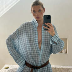 An image of a woman wearing early fall trendy outfit idea 2026