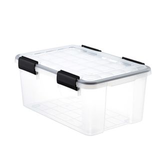 A large black and clear storage container