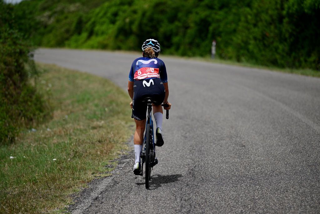 SASSARI ITALY JULY 08 Floortje Mackaij of The Netherlands and Movistar Team competes in the breakaway during the 34th Giro dItalia Donne 2023 Stage 8 a 1257km stage from Nuoro to Sassari UCIWWT on July 08 2023 in Sassari Italy Photo by Dario BelingheriGetty Images
