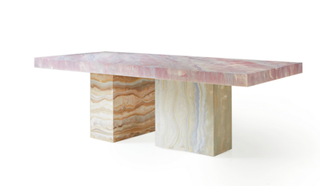 Milan Design Week Alessandro Ciffo x La Bursch dining table in marble looking pastel colored material
