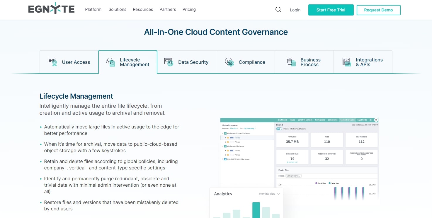 Livedrive for Business vs Egnyte Business vs Box for Business - Egnyte's webpage discussing its lifecycle management provisions