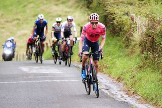 Neilson Powless of EF Education-Nippo attacks in the breakaway during the Donostia San Sebastian 