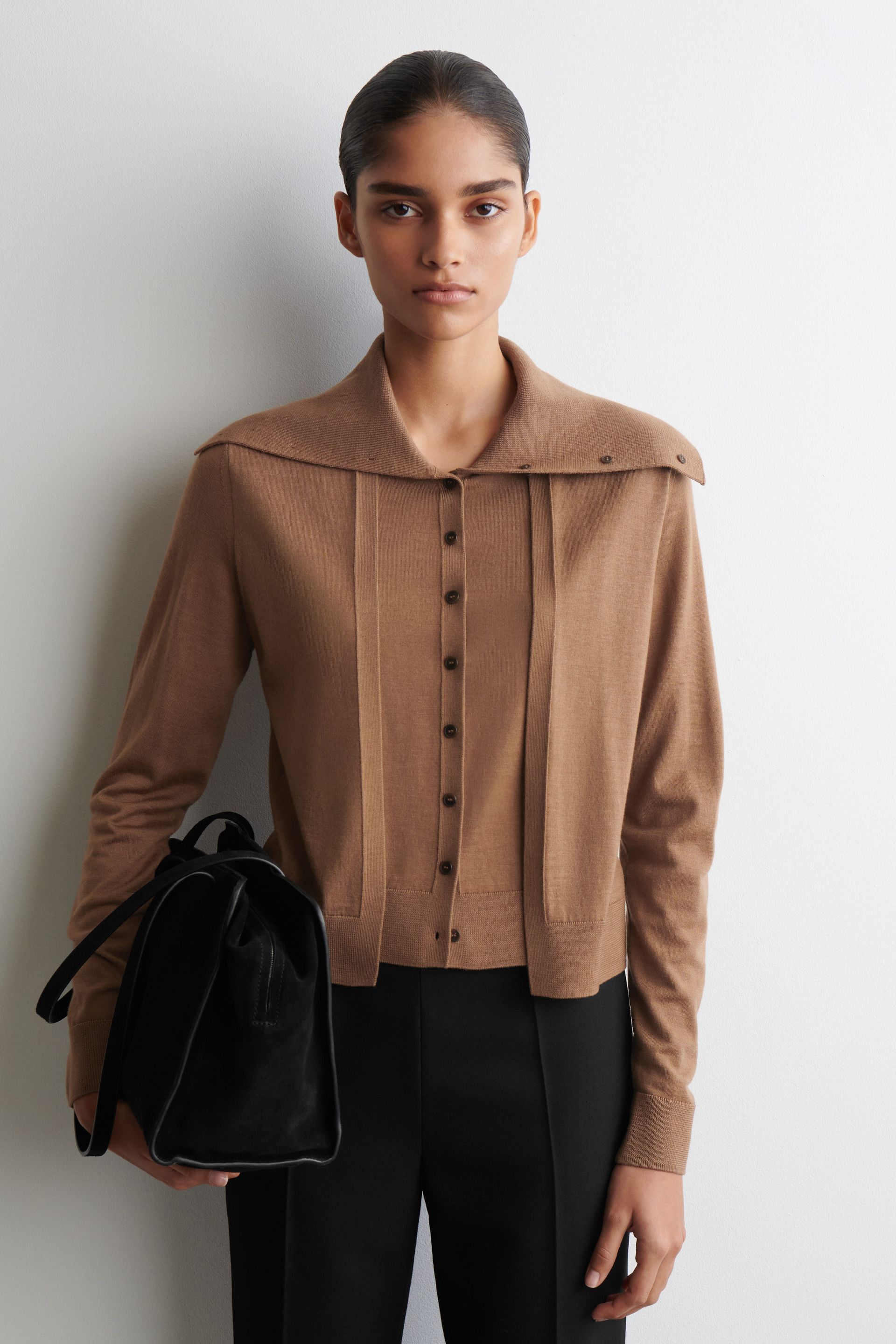 Layered Merino Wool High-Neck Cardigan