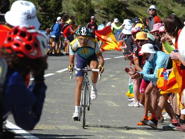 Spaniard Alberto Contador (Astana) rides solo on the Arcalis climb.