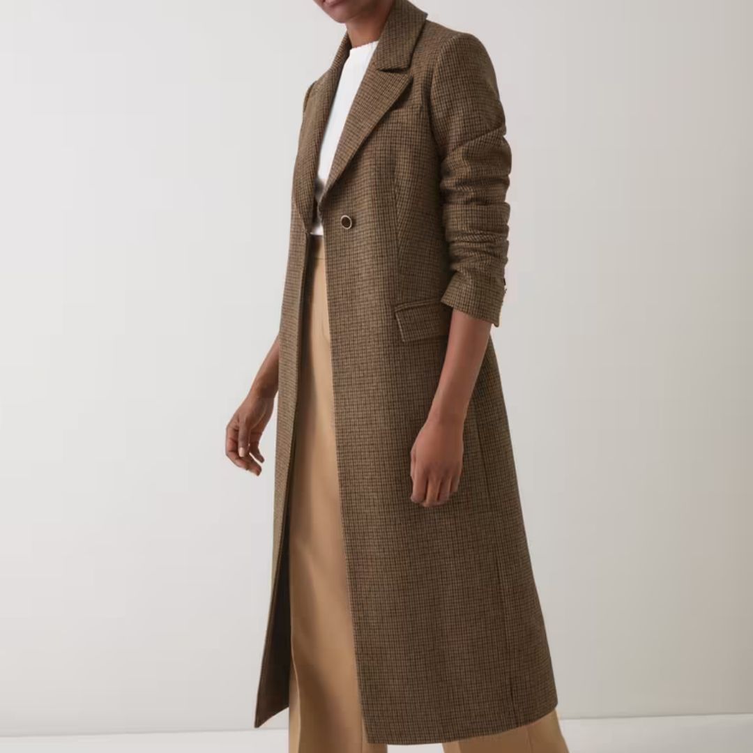 LK Bennett Dakota Brown Mini Check Coat