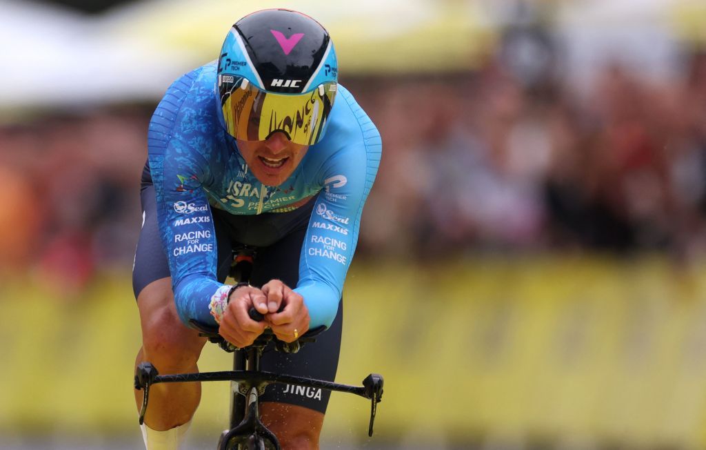 IsraelPremier Tech teams Danish rider Jakob Fuglsang cycles to the finish line during the 1st stage of the 109th edition of the Tour de France cycling race 132 km individual time trial stage in Copenhagen in Denmark on July 1 2022 Photo by Thomas SAMSON AFP Photo by THOMAS SAMSONAFP via Getty Images