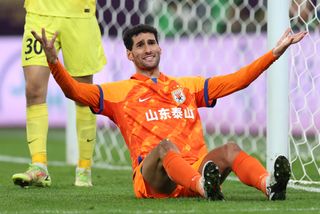 Marouane Fellaini gestures during the Chinese FA Cup final between Shandong Taishan and Shanghai Shenhua in November 2023.