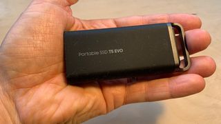 Samsung T5 EVO SSD in a hand