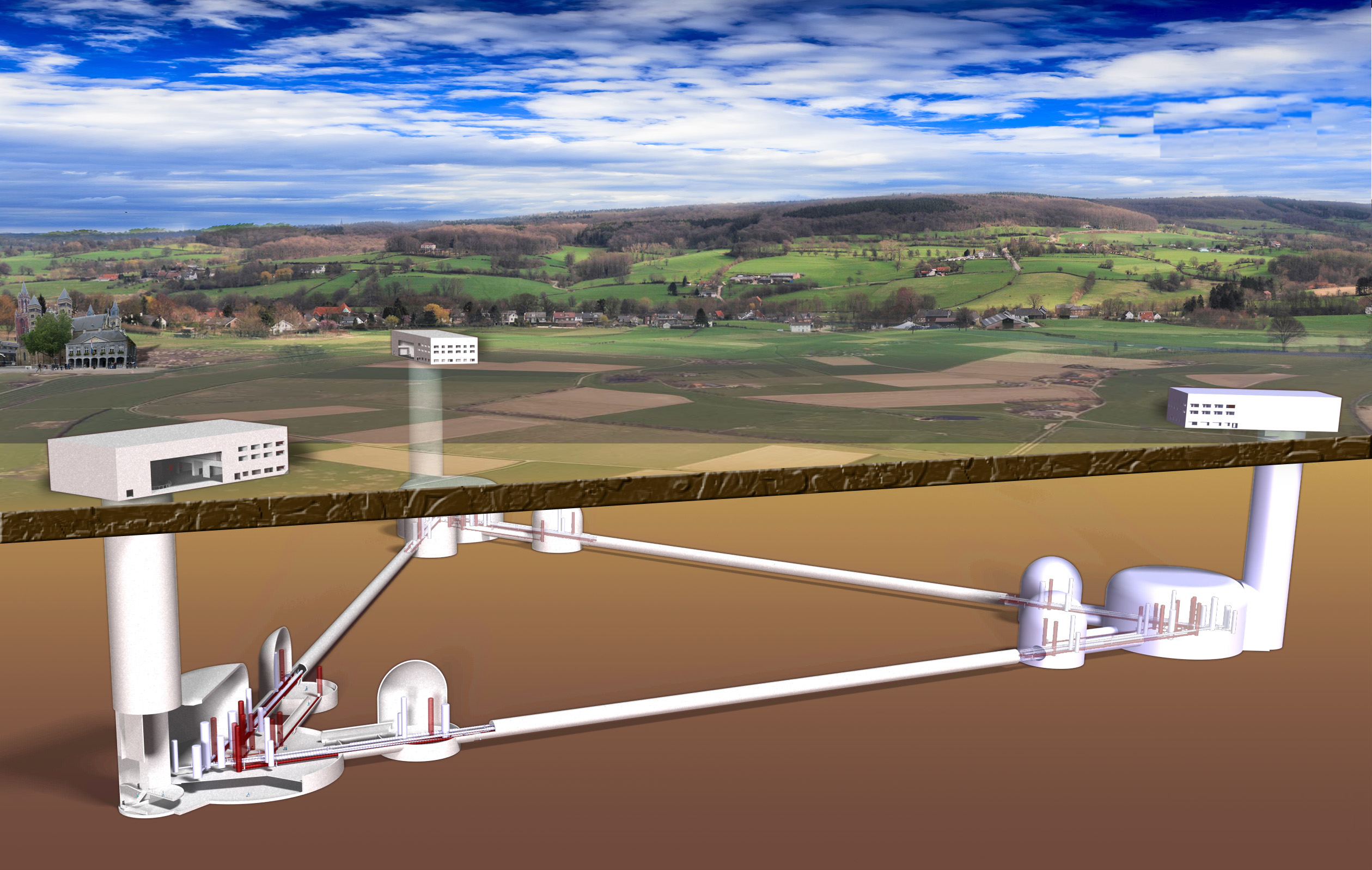 An artistic view of the proposed Einstein Telescope observatory.