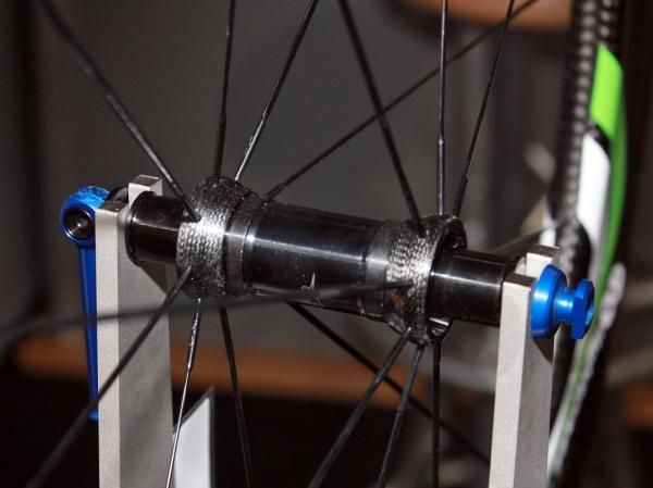 AX-Lightness's 69mm-deep carbon tubulars are built with special narrow-flange Tune hubs.