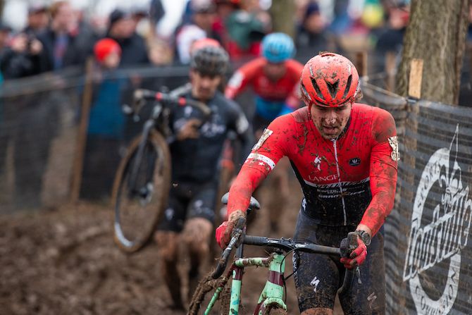 The muddy conditions made for a difficult race at the US cyclo-cross national championships