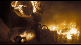 Making the invisible VFX of Horizon: An American Saga - Chapter 1; a cart is overturned in the flames