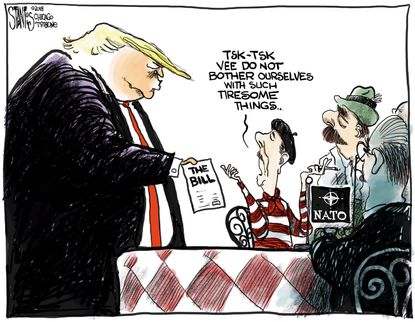 Political Cartoon U.S. Trump NATO summit bill