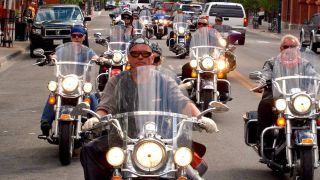 Daryl Clark of the Sons of Royalty bike ride, leading the bike ride.