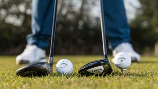 A look at how the ball position differs between a 3-wood and a driver in golf
