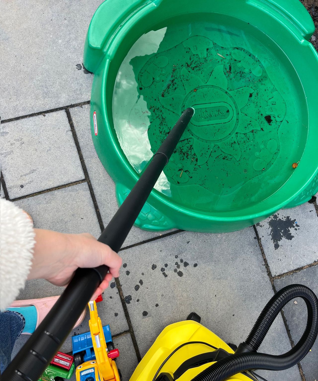 Karcher WD4 removing water from kids sandpit after rainfall
