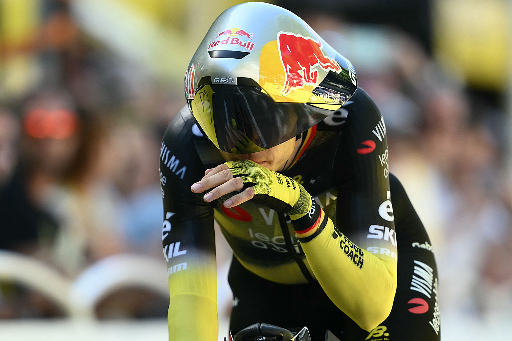 Wout van Aert finishes the time trial