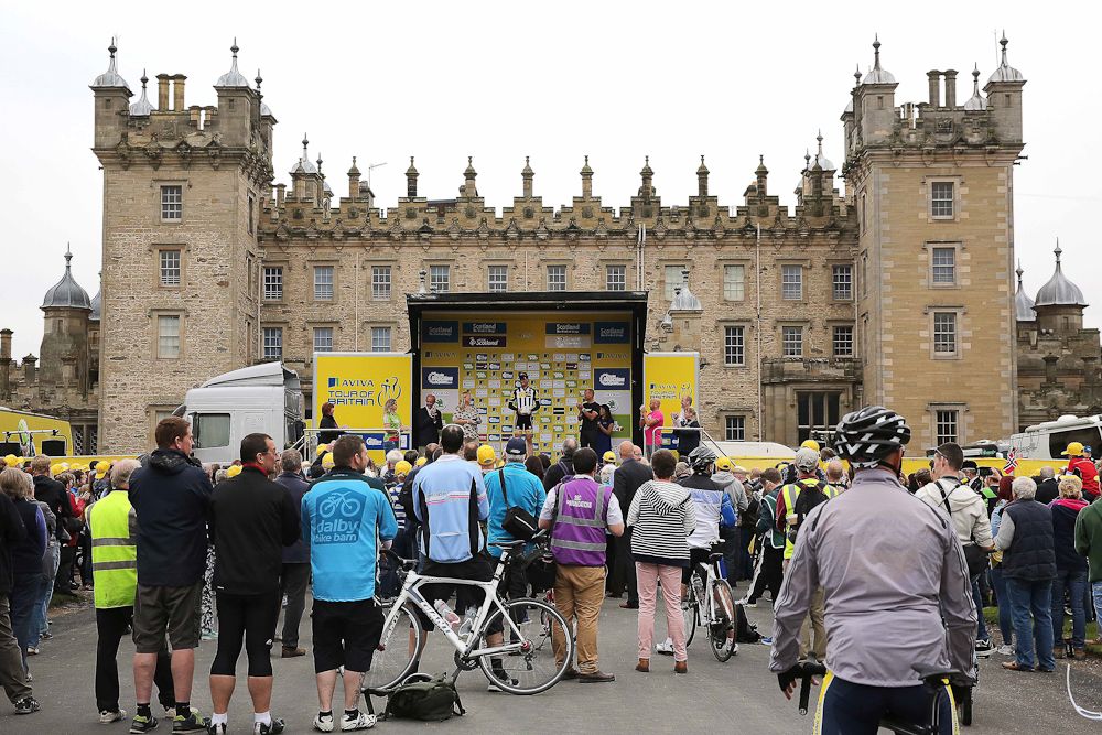 Crowds gather for the race near the start of stage 3.