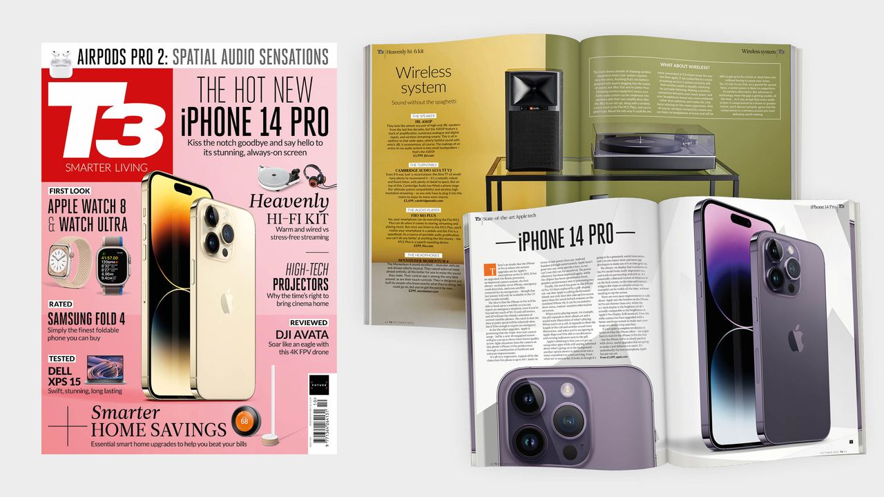 The cover of T3 339 featuring the coverline &#039;The hot new iPhone 14 Pro&#039;.