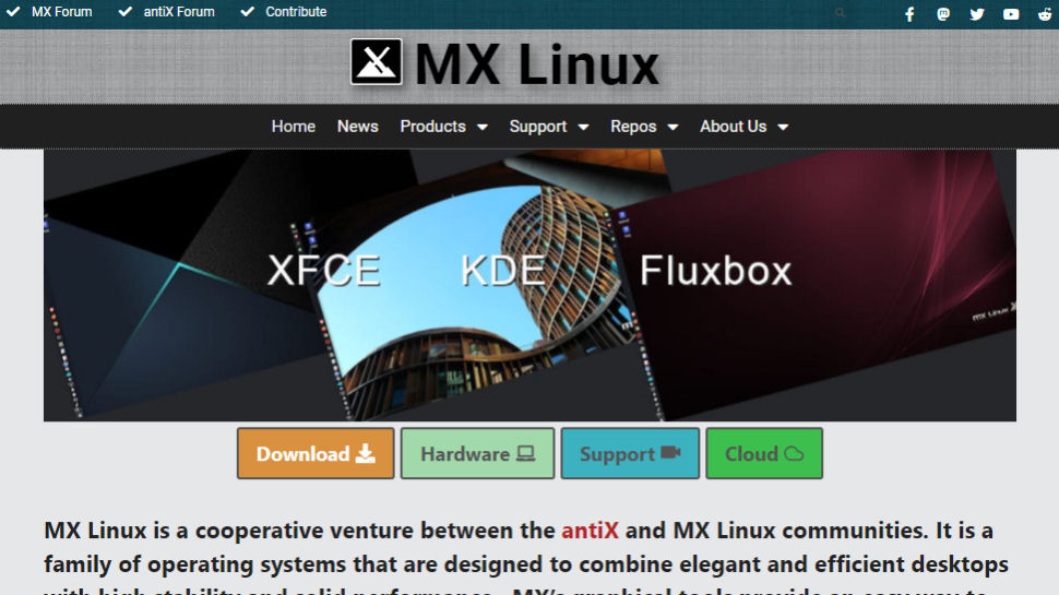 Website screenshot of MX Linux