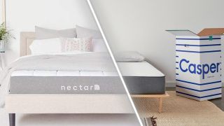 Memory foam vs gel memory foam in mattresses: image shows the Nectar Mattress on the left and the Casper Mattress on the right