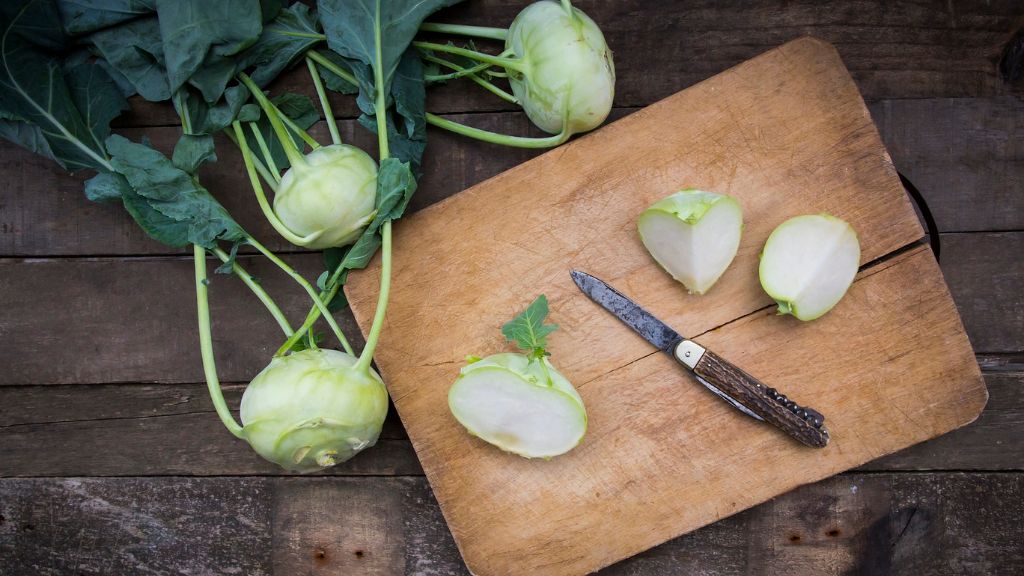 Kohlrabi on a cutting board