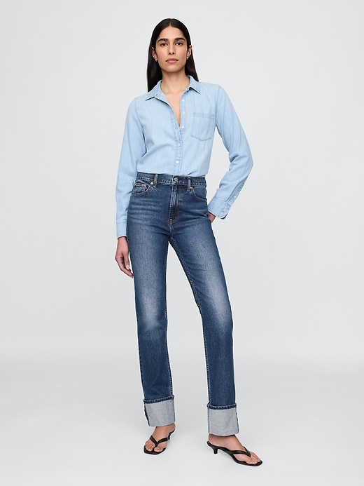High Rise Cuffed &#039;90s Slim Straight Jeans