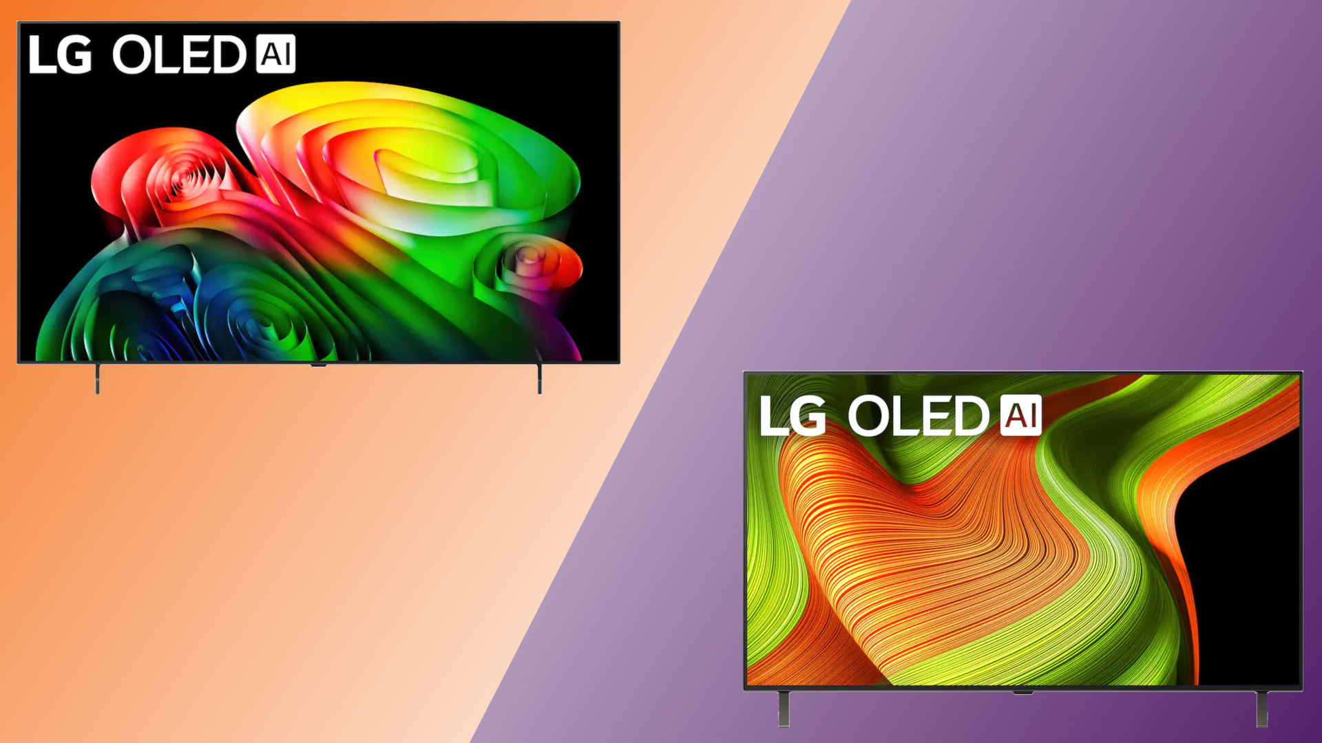 A side-by-side composite of the LG B6 and B5 OLED TVs against colorful backgrounds
