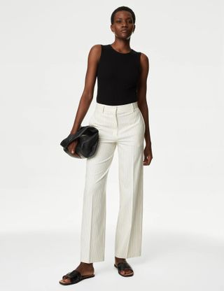 M&S Pinstripe Tailored Wide Leg Trousers