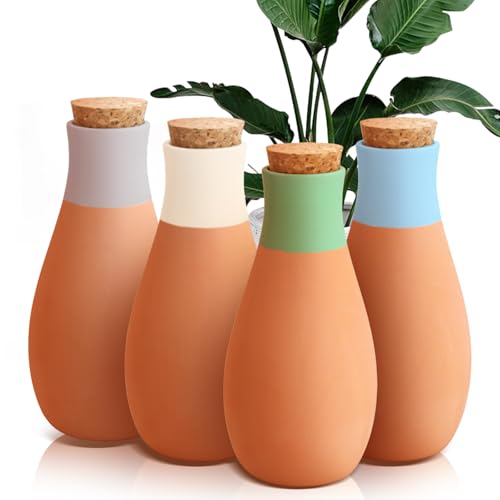 4pcs Terracotta Watering Spikes, Ollas Self Watering Globes, Slow Release Self Watering Planter Insert, Plant Watering Globes for Indoor and Outdoor Plants