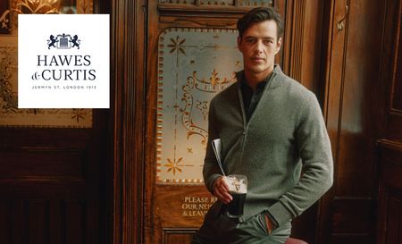 Hawes and Curtis logo top left with a picture of a man holding a pint of Guinness