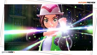 A trainer presses their watch in Pokemon Legends: Z-A, with the GamesRadar+ Autumn Preview frame