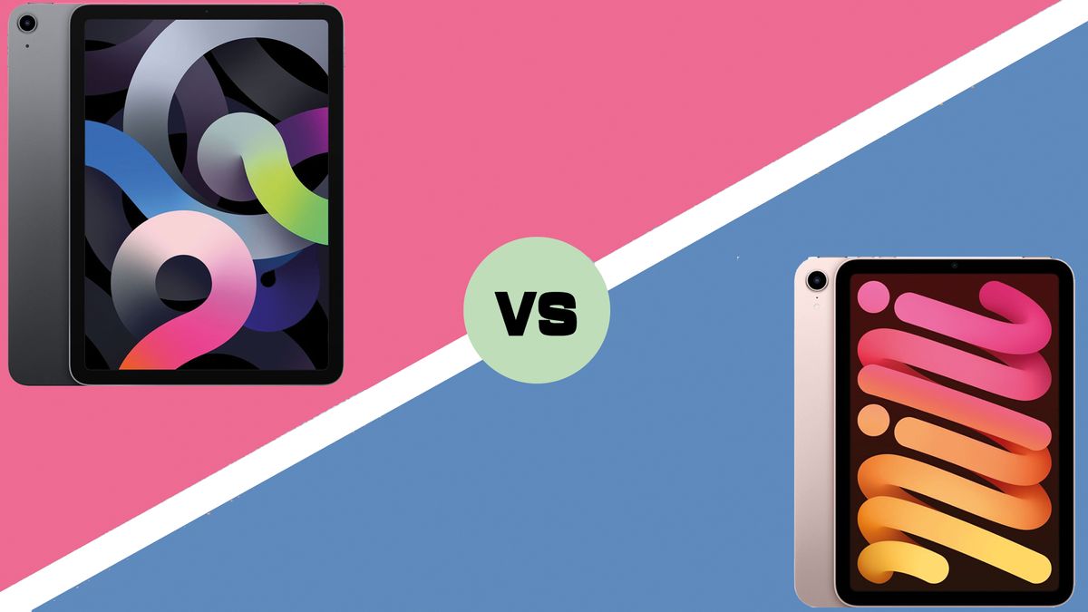 the iPad Air 2020 and the iPad mini 2021 in a blue and pink vs template