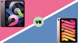 the iPad Air 2020 and the iPad mini 2021 in a blue and pink vs template