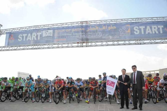 On the start line at the Tour of Qatar