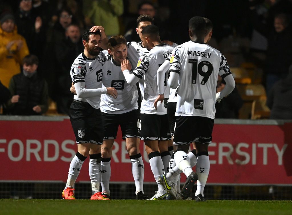 Port Vale season preview 2023/24 Nathan Smith of Port Vale celebrates scoring his team&#039;s opening goal with teammates during the Sky Bet League One between Port Vale and Barnsley at Vale Park on February 14, 2023 in Burslem, England. (Photo by Gareth Copley/Getty Images)