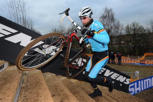 Belgian U23 team member Vincent Baestaens runs the stairs.