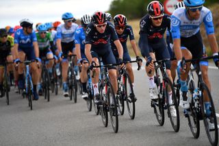 VINUESA SPAIN OCTOBER 22 Christopher Froome of The United Kingdom and Team INEOS Grenadiers Ivan Ramiro Sosa Cuervo of Colombia and Team INEOS Grenadiers Dylan Van Baarle of The Netherlands and Team INEOS Grenadiers during the 75th Tour of Spain 2020 Stage 3 a 1661km stage from Lodosa to La Laguna Negra Vinuesa 1735m lavuelta LaVuelta20 La Vuelta on October 22 2020 in Vinuesa Spain Photo by Justin SetterfieldGetty Images