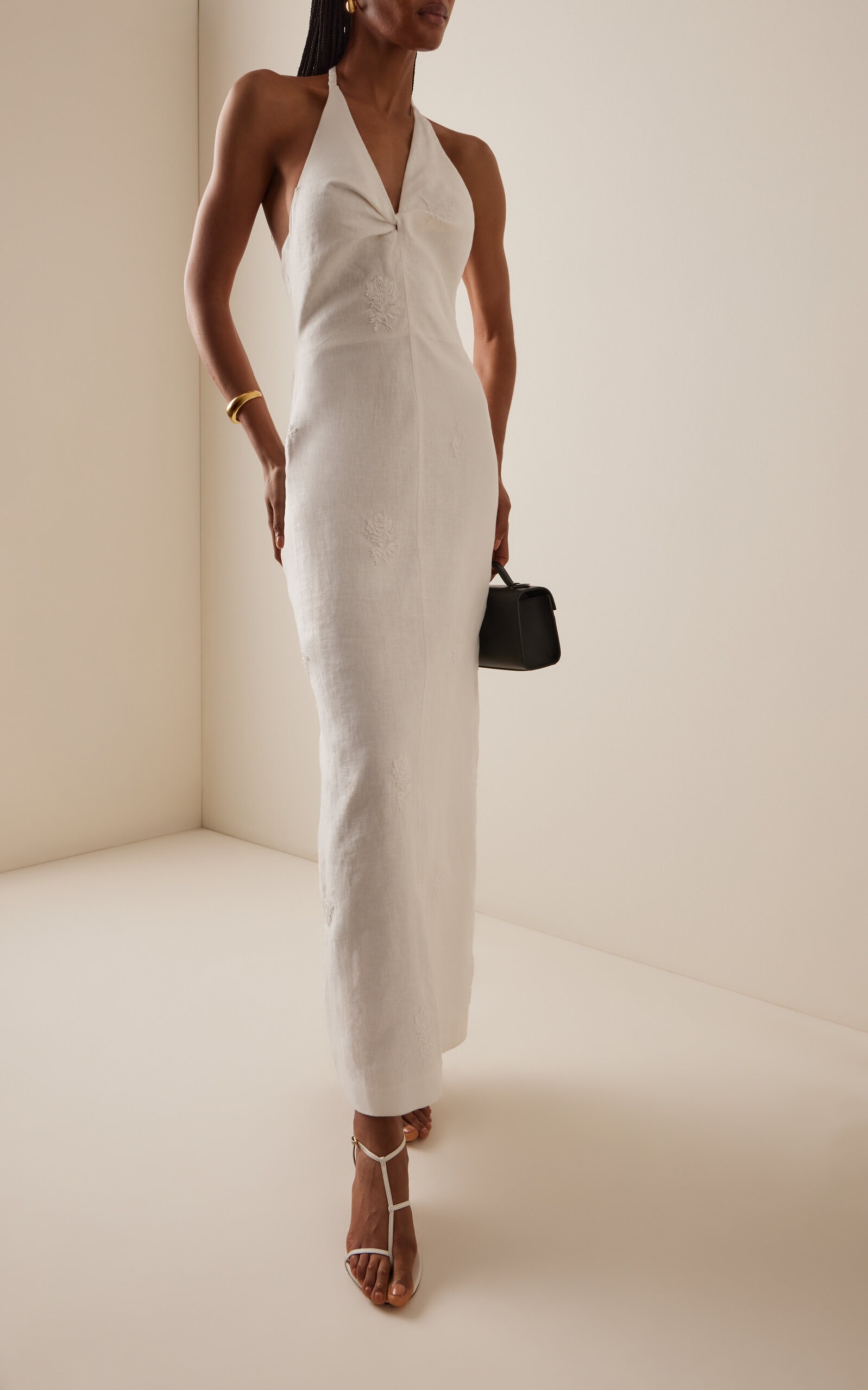 Alessandra Beaded Linen Maxi Halter Dress