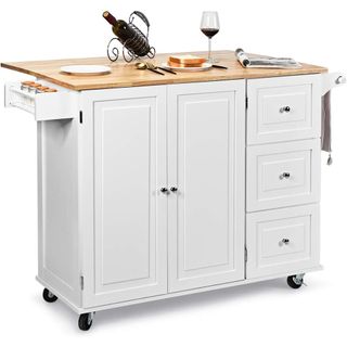 white kitchen trolley with spice rack