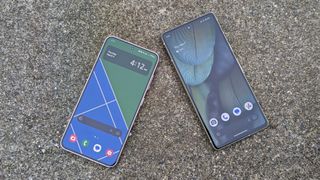 The Galaxy S23 and Pixel 7 face up outdoors